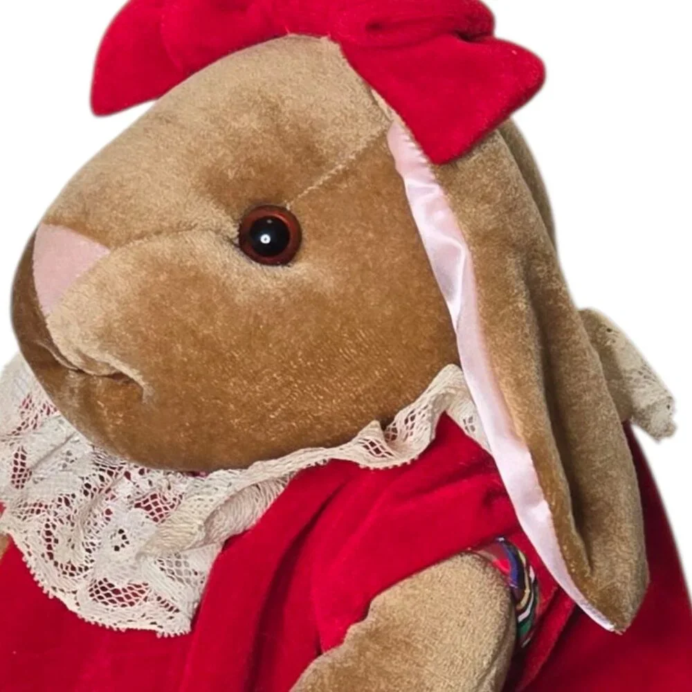 1985 Velveteen Rabbit Plush Bunny Toys R Us Stuffed Animal Red Dress Vintage